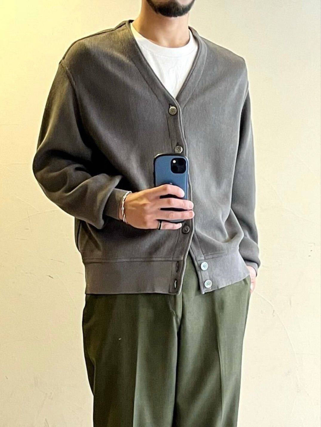 定価2.0万円 yonetomi ニット カーディガン | 1 コットン グレー NEW BASIC GIMA COTTON CARDIGAN K5-08001-1720