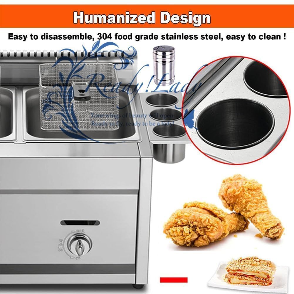 業務用フライヤー バスケットとオイルリターンパン付き大容量ガスフライヤー 温度調節 なステンレス鋼LPGフライヤー