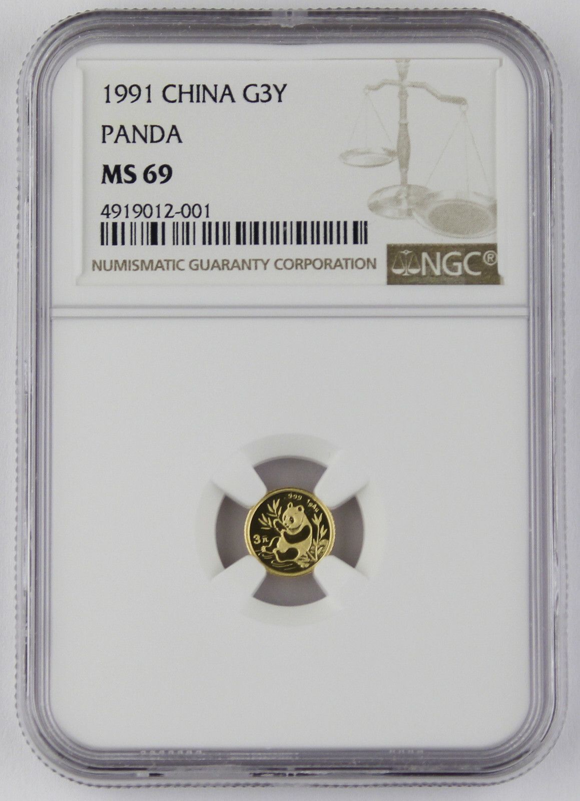 China 1991 3 Yuan 1 Gram 999 G Chinese Panda Coin NGC MS69 10th Anniversary