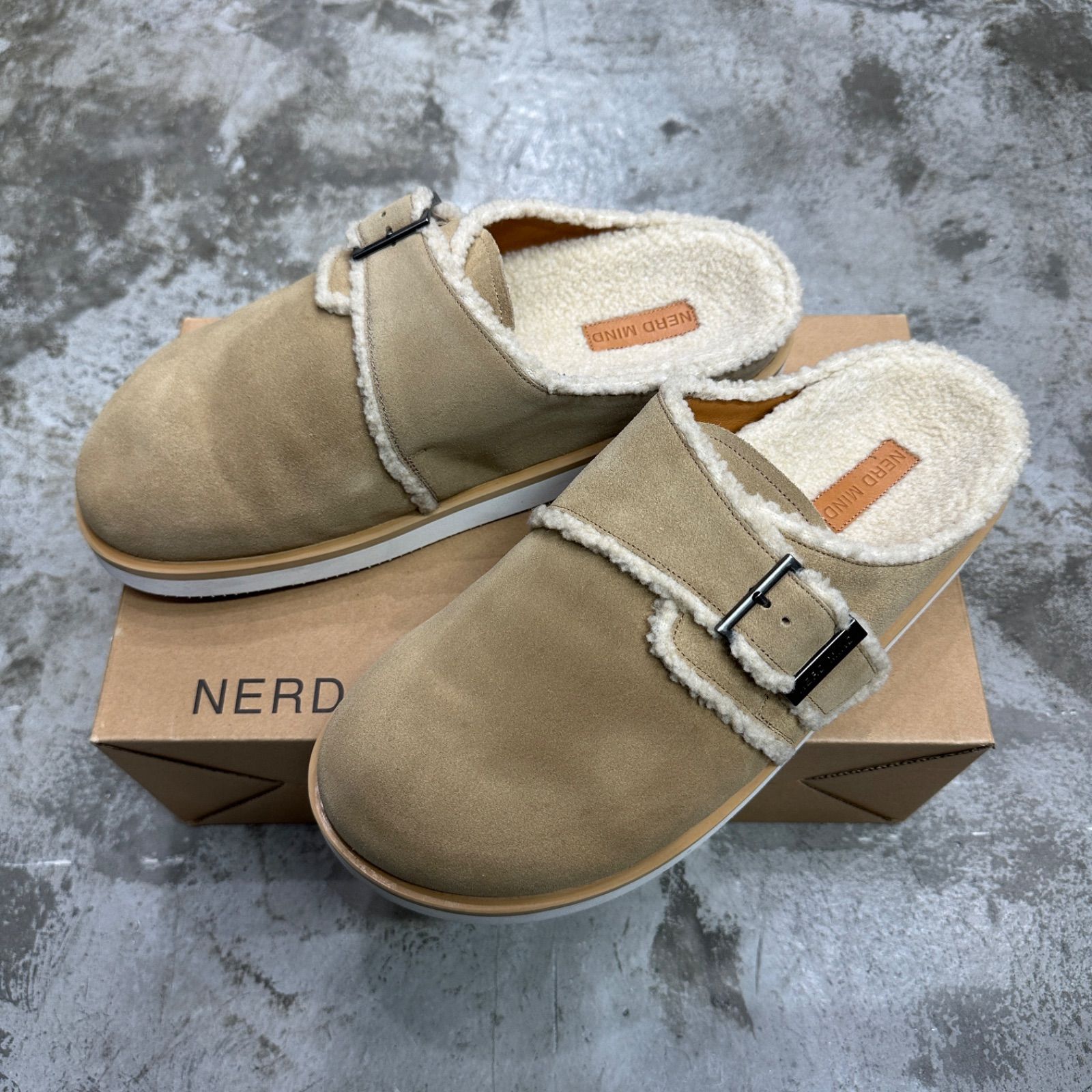 参考上代41800円 NERD MIND cinque-boa ボア レザー サンダル ナードマインド NM105A 27cm 98712A4