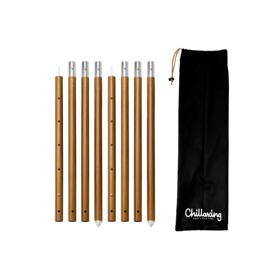 Chillaxing チラクシング クワトロ タープポール アルミ製 2本セット 240cm 直径32mm 木目柄 収納ケース ロープ付 CHL-0003-WD