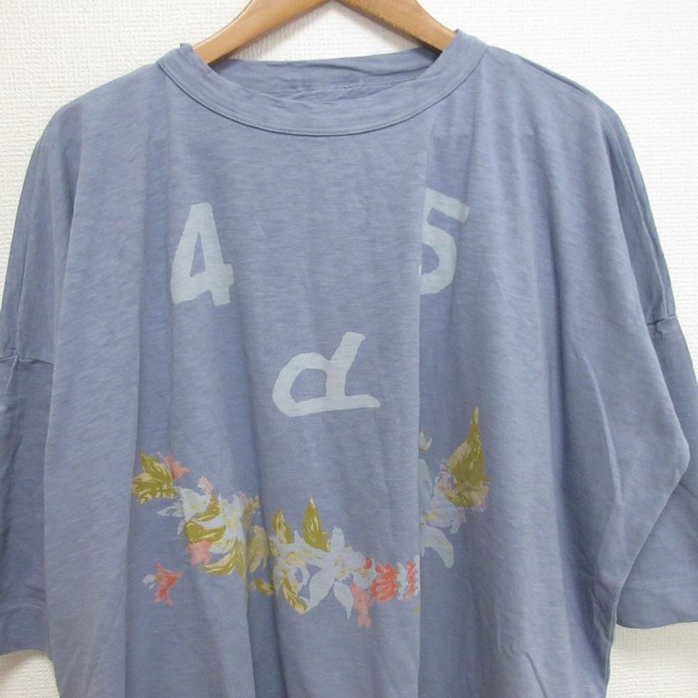 美品 45R フォーティーファイブアール ショートスリーブ 半袖 クルーネック カットソー Tシャツ サイズ4 ライトブルー レディース 古着 中古 45R/45rpm ワイド サイドスリット 長袖Tシャツ カットソー ロン