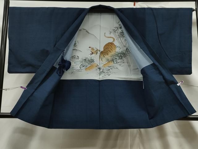 平和屋着物●男性　色紋付　羽織セット　青藍色　正絹　逸品　DAAY5965ud 平和屋着物○男性 色紋付 羽織セット 青藍色 正絹 逸品 DAAY5965ud 正絹