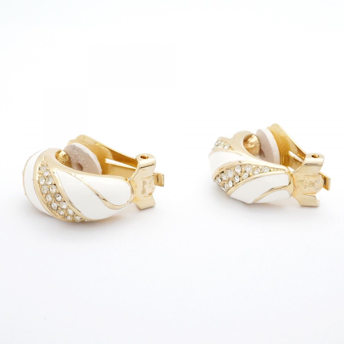 5jmb0350 クリスチャンディオール イヤリング GPメッキ ラインストーン ゴールド ホワイト レディース