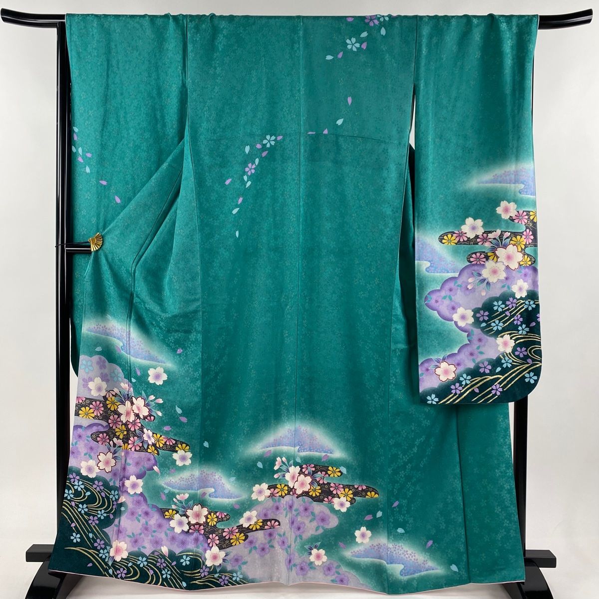 振袖 身丈164.5cm 裄丈69cm L 袷 桜 霞 金通し 金彩 緑 正絹