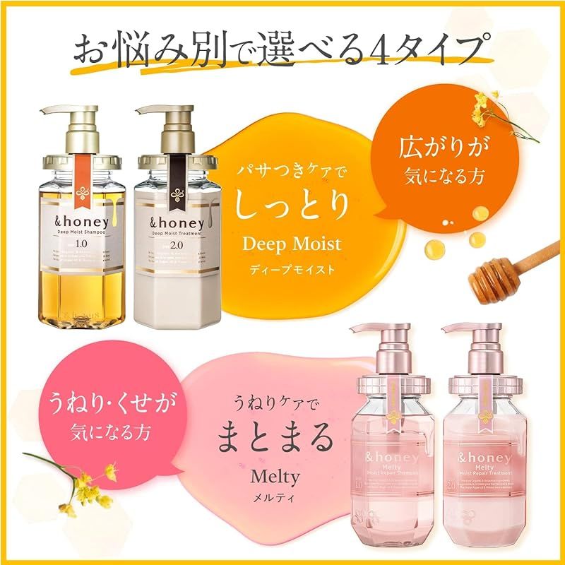 新品】 ＆ｈｏｎｅｙ アンドハニー シルキー スムースモイスチャー シャンプー トリートメント 詰め替え セット  スキンケア『ゴワついた髪も、指通りするんうるサラ髪へ』 シャンプー・コンディショナーセット 1 - メルカリ