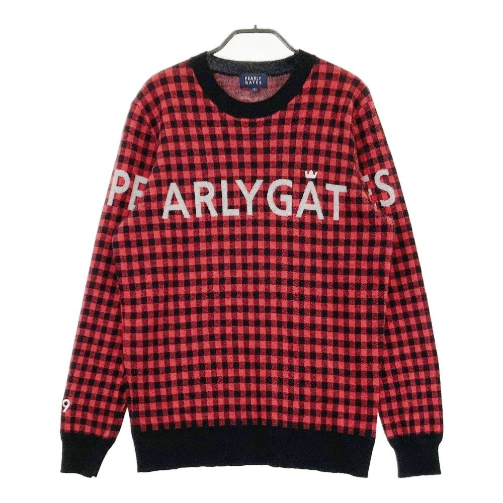 サイズ：5 PEARLY GATES パーリーゲイツ  クルーネック カシミヤ ニットセーター チェック柄 レッド系 [240101463977] ゴルフウェア メンズ ストスト サイズ：5 PEARLY GATES パーリーゲイツ クルーネック カシミヤ