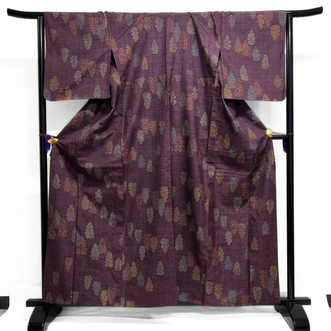 小紋　単衣　縦縞　紬　くすみカラー　着物　063a d 小紋 単衣 縦縞 紬 くすみカラー 着物 063a d