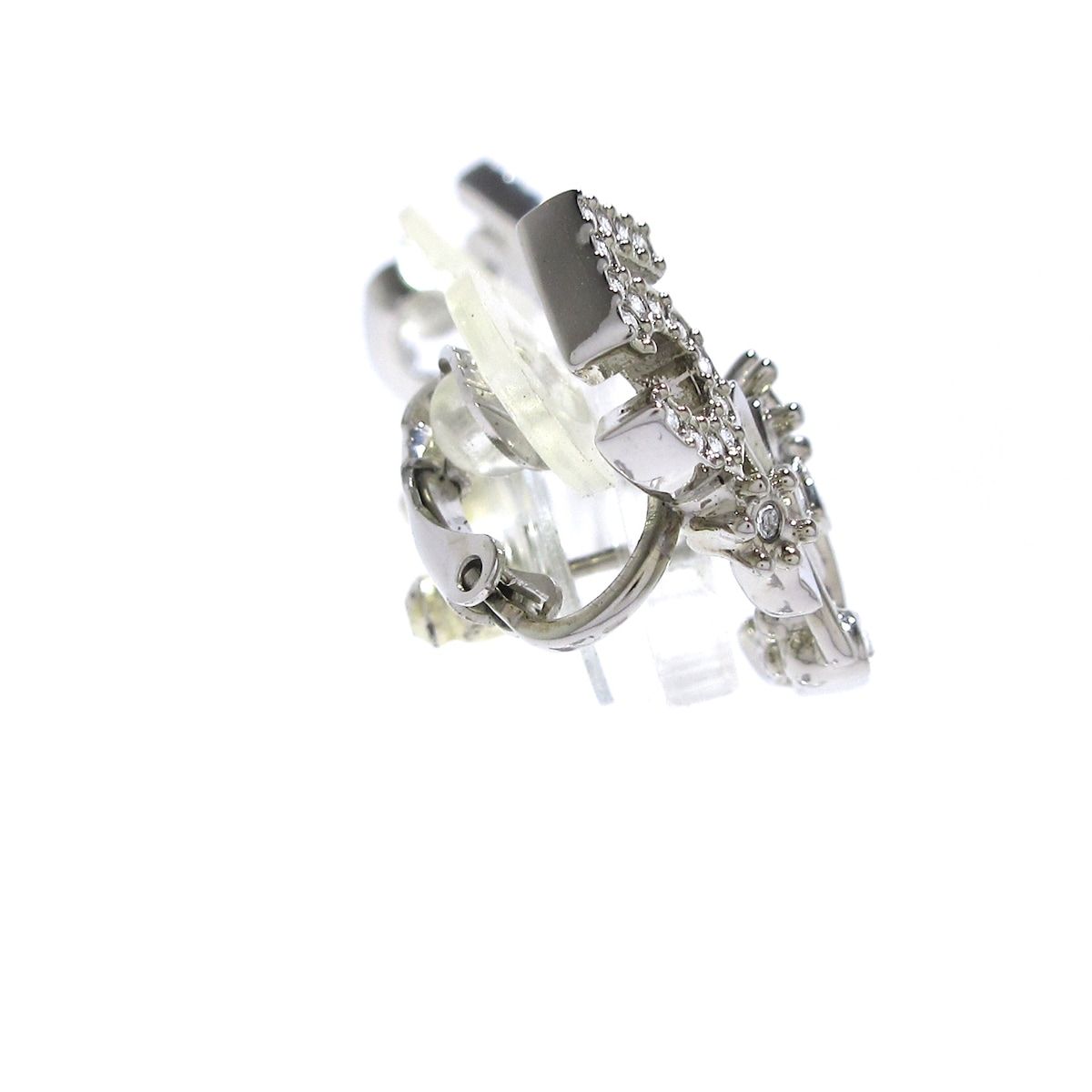 CHANEL シャネル ピアス - シルバー×クリア NO.5 クローバー