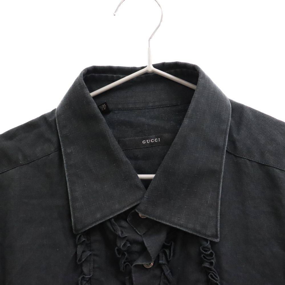 GUCCI - GUCCI グッチ フロントフリルデザイン長袖シャツ ブラック 303-0624-6332 GUCCI (グッチ) フロントフリルデザイン長袖シャツ ブラック 303