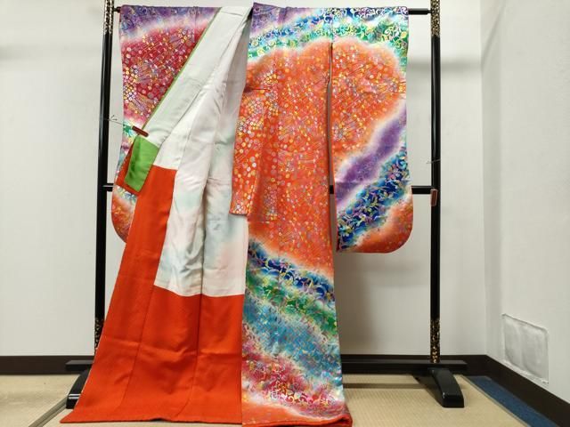 お引きずり・お引き摺り・引き振袖　結婚式　草花文　暈し染め　金銀彩　逸品 平和屋本店○お引きずり・お引き摺り・引き振袖 和装 結婚式