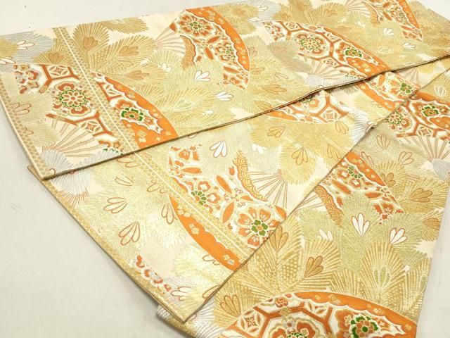 平和屋着物◎アンティーク 大正ロマン 丸帯 唐織 飛鶴枝花松文 金糸