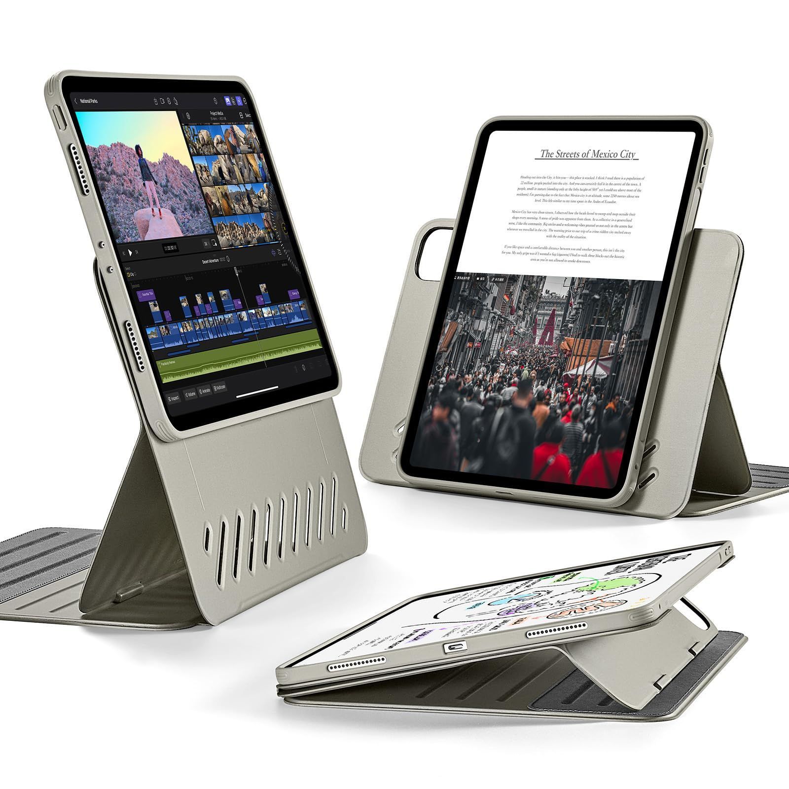 在庫処分 Pro 11インチ ケース iPad 2025|2021|2020|2018 第4|3|2|1世代 取外し なマグネットカバー付き回転式ケース 縦向き|横向きスタンド ESR 9段階の角度調節 頑丈な保護 Shiftシリーズ チタン