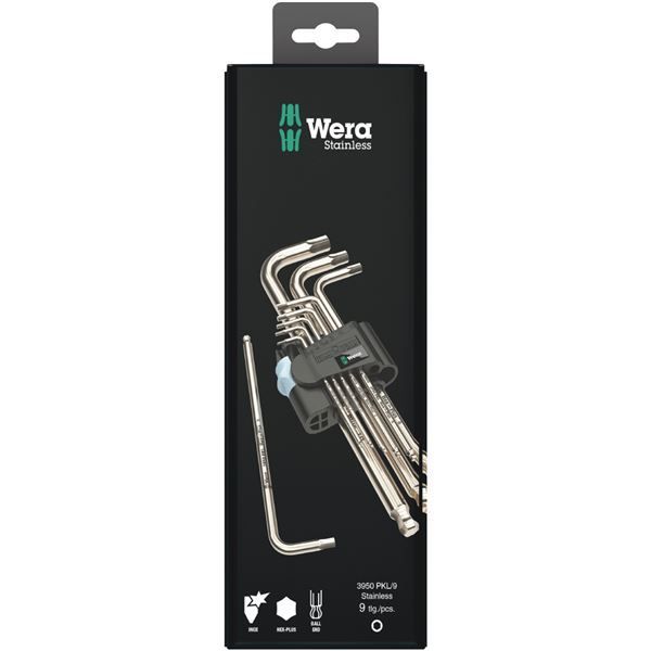 WERA ヴェラ 9本組 Hex-Plus ステンレス製 ボールポイント付 L型 六角棒 レンチ ホルダー付 073544 工具 ツール DIY 作業工具