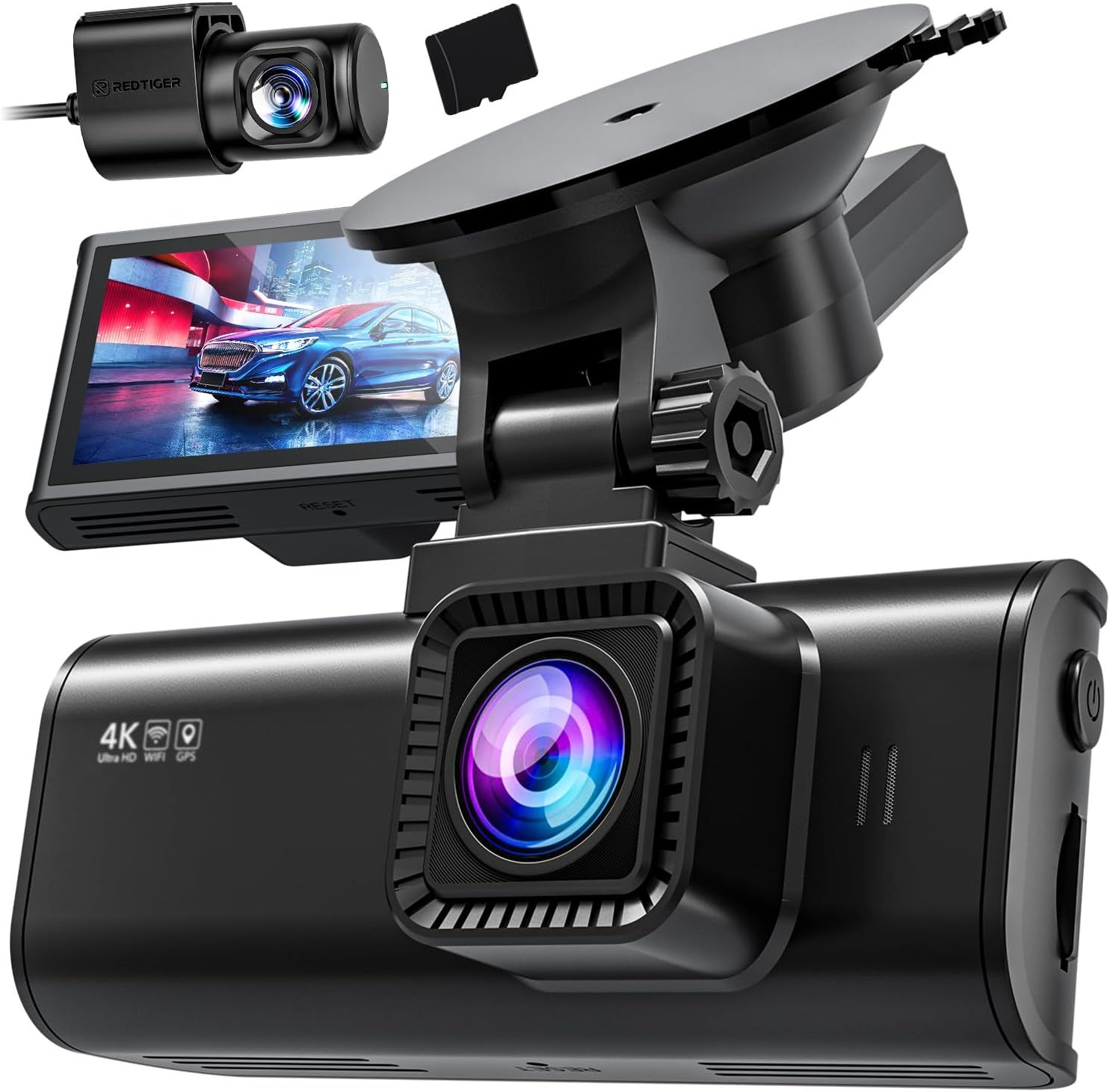 REDTIGER 最新型 ドライブレコーダー 前後カメラ 4K UHD 800万画素 GPS WIFI搭載 IMX415センサー HDR/WDR搭載 3.18インチ小型 ドラレコ 駐車監視 ノイズ/LED信号機対策済 Gセンサー 衝撃録画 170超広角