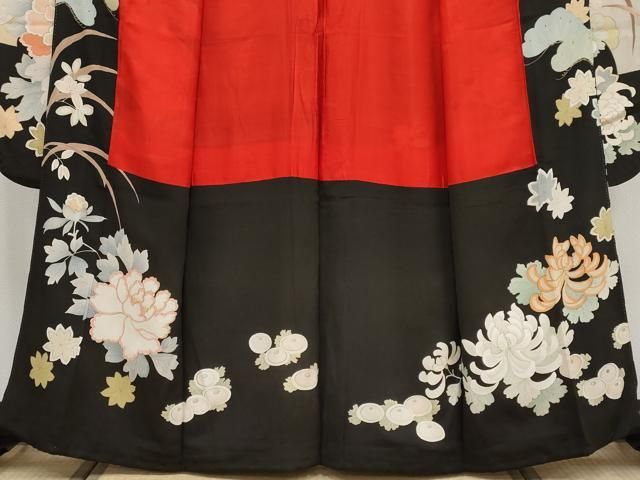 平和屋本店□極上 アンティーク 大正ロマン 振袖 駒刺繍 地紙花車文