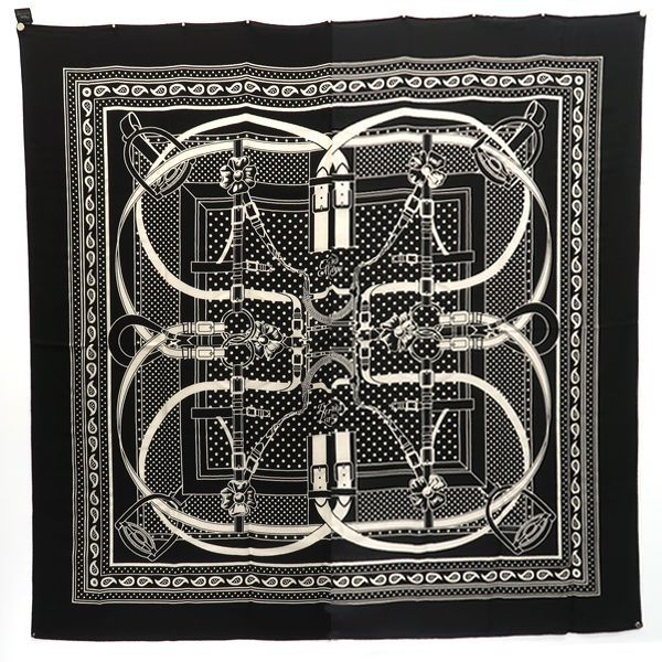 エルメス カレジェアン 140 Grand Manege カシミヤ シルク 黒 HERMES カレジェアン 140 Grand Manege グランマネージュ カシシル