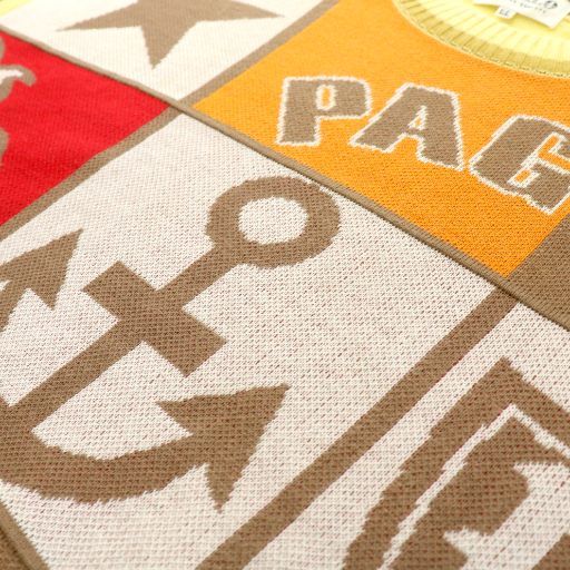 パジェロ PAGELO ニット サマーセーター 半袖 総柄 ロゴ LL 黄
