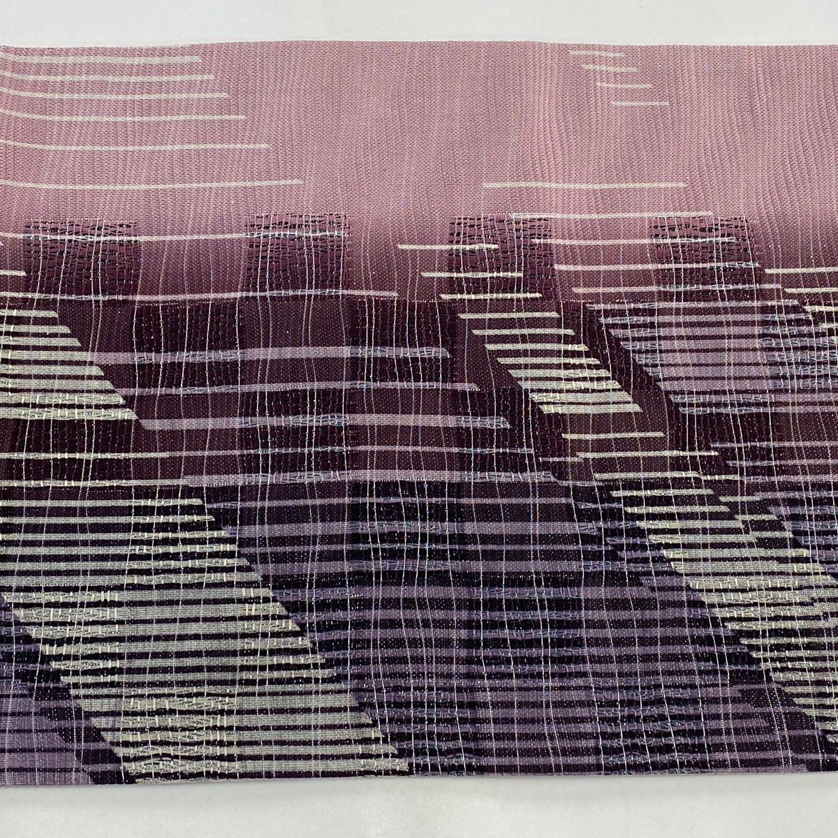 袋帯 美品 秀品 幾何学 鱗 箔 紫 全通 正絹 【中古】 袋帯 美