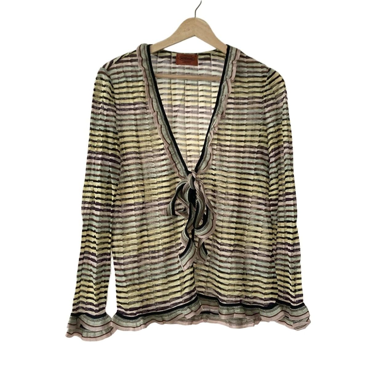 MISSONI ミッソーニ カーディガン サイズ46 L レディース - ライトピンク×ライトイエロー×マルチ 長袖|ボーダー