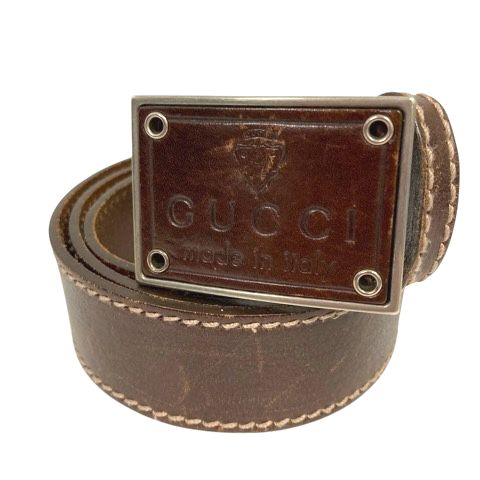 グッチ GUCCI ベルト 189809 バックルベルト ワンポイント ロゴ レザー 茶 ブラウン