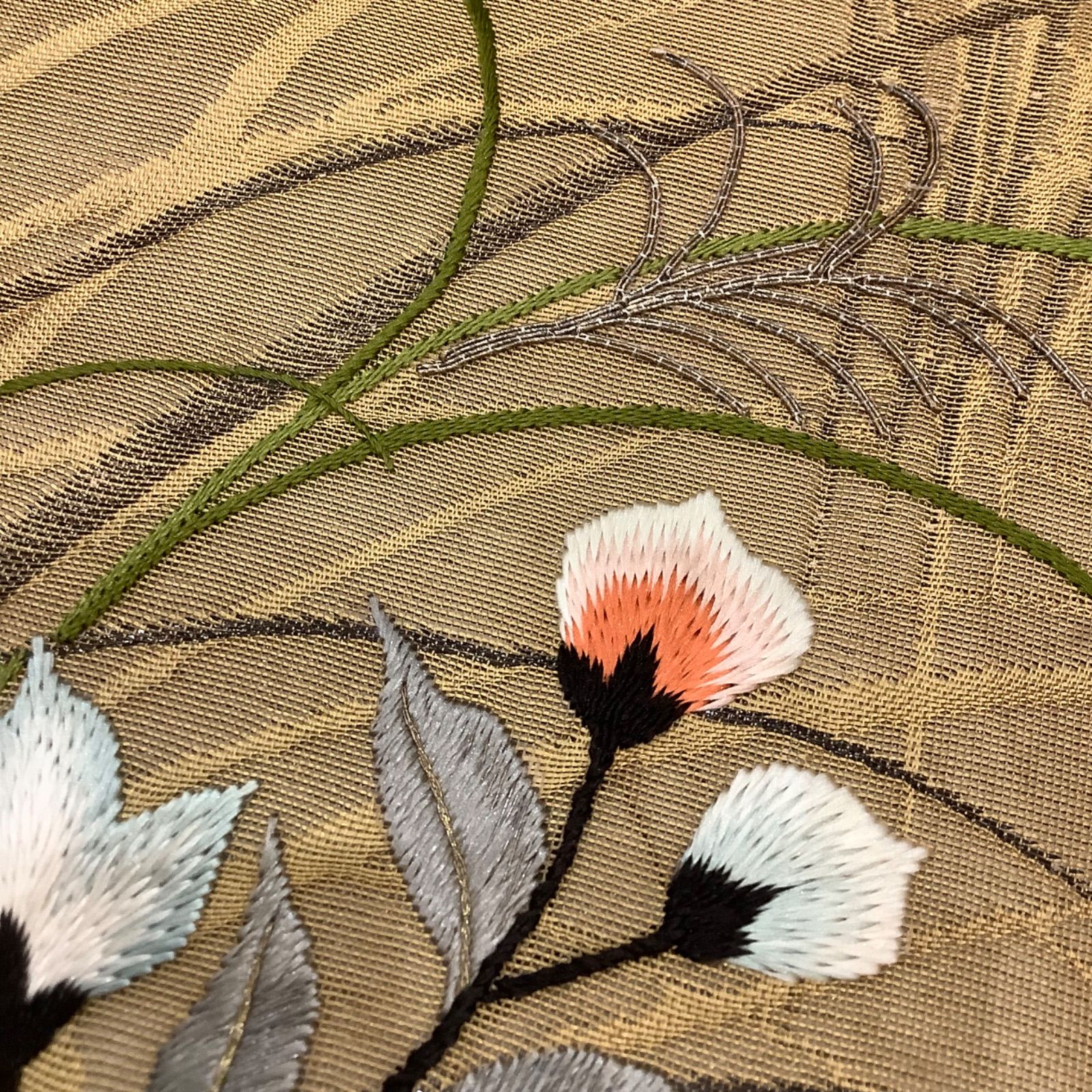 アンティーク 紗 秋草文様 名古屋帯 日本刺繍 大正ロマン 萩