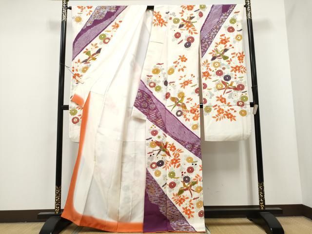 豪華 振袖 絞り 金駒刺繍 裄67 着物 正絹 袷 広衿 RK-2492 平和屋着物□豪華振袖 駒刺繍 地紙花蝶文 金彩 やまと誂製 正絹