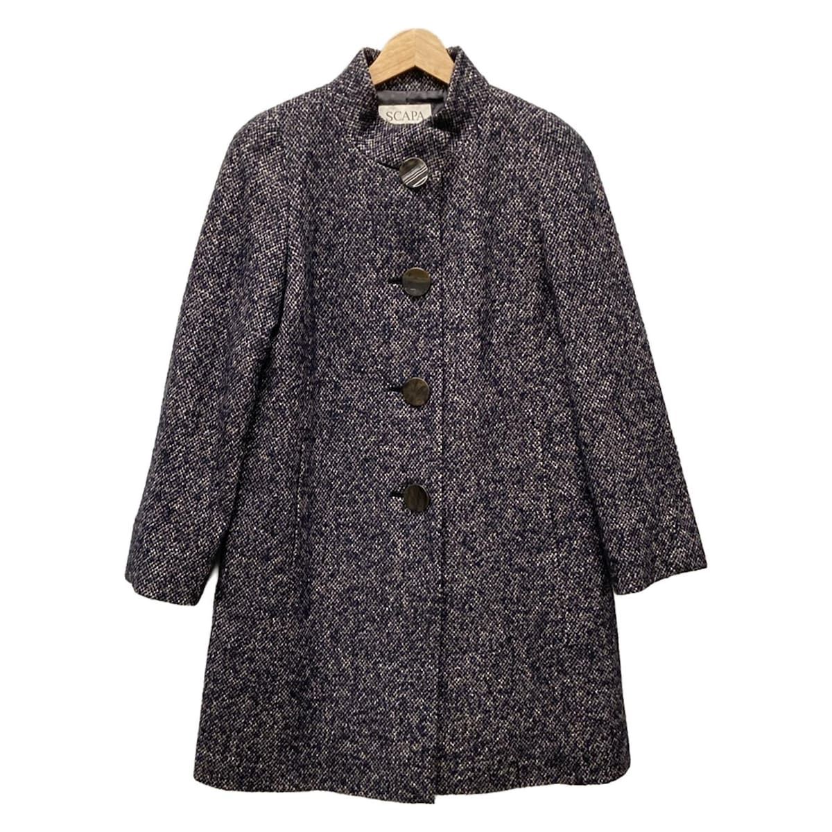 Scapa スキャパ コート サイズ38 L レディース - 黒×ブラウン×アイボリー 長袖 ツイード 秋 冬