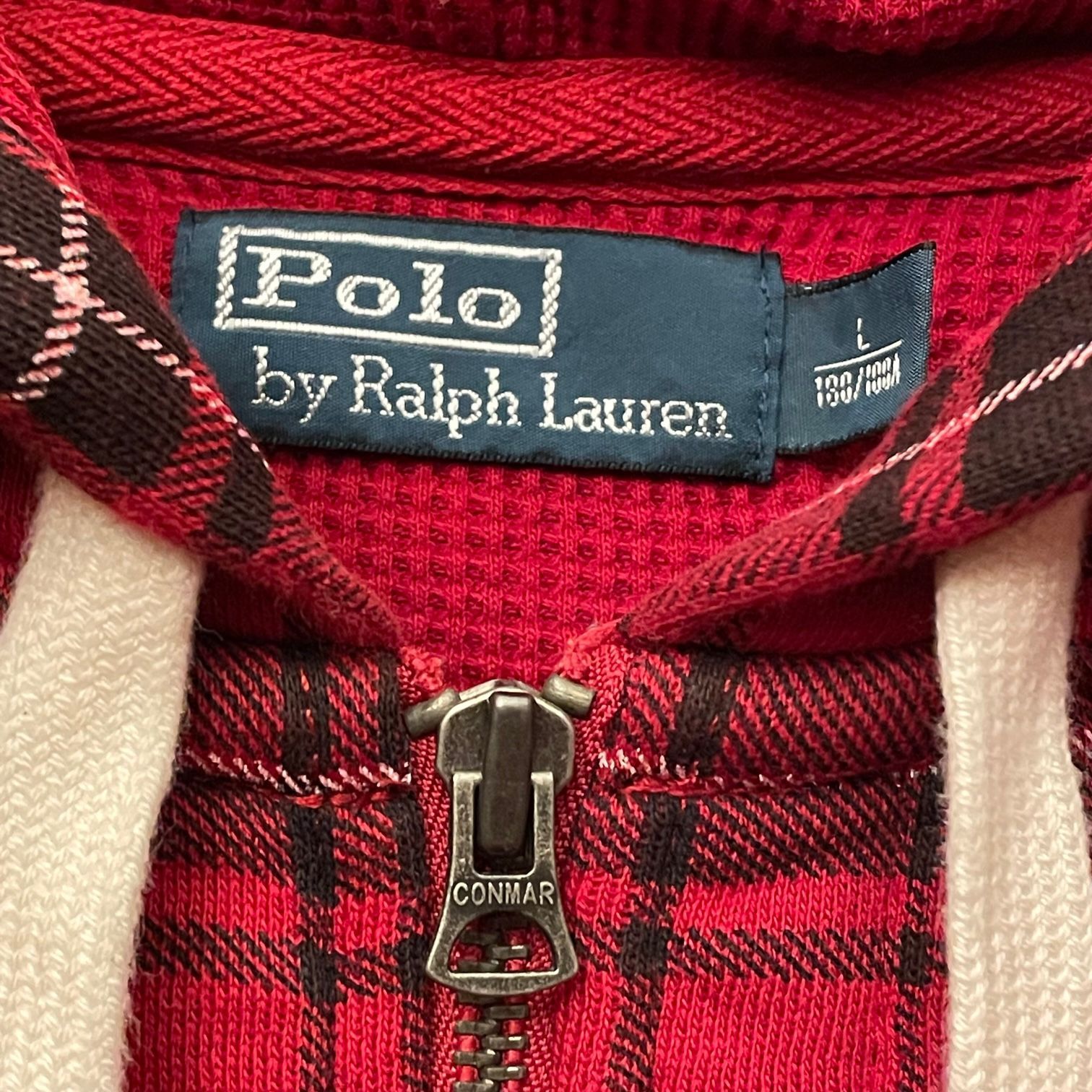 Polo by Ralph Lauren チェック柄フルジップパーカー レッド L