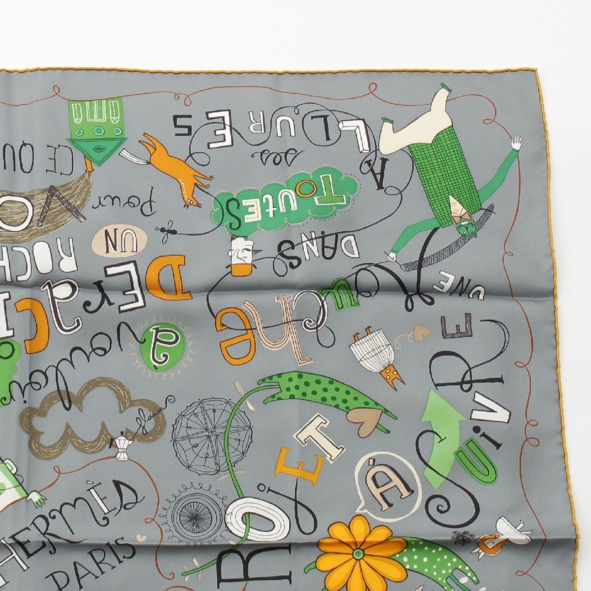 エルメス カレ90 Les Confessions 告白 シルク スカーフ ブルー グレー