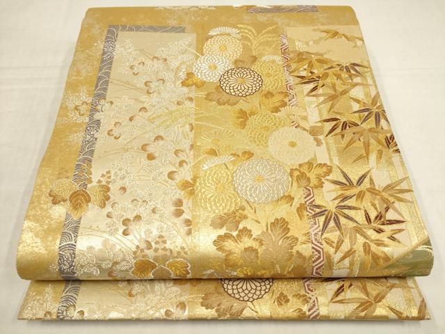 平和屋着物○綴れ 太鼓柄袋帯 流水秋草文 金銀糸 正絹 逸品 DAAV6447ps