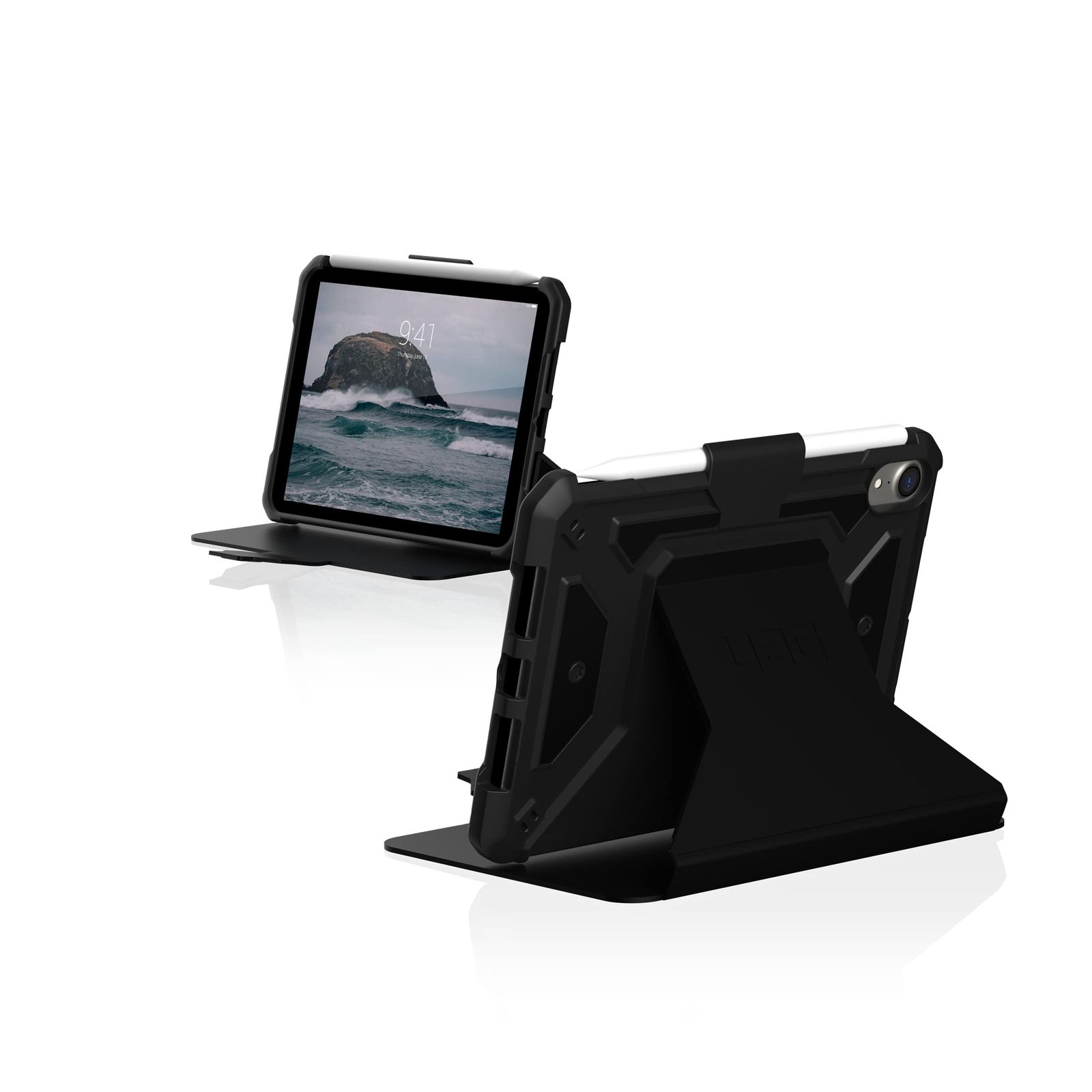 URBAN ARMOR GEAR UAG iPad Miniケース (第6世代、2021) 用に設計 頑丈な滑らかな外装素材 高耐久 マルチアングル 視聴 フォリオスタンド ペンシルホルダー付き Metropolis SE 保護カバー ブラック