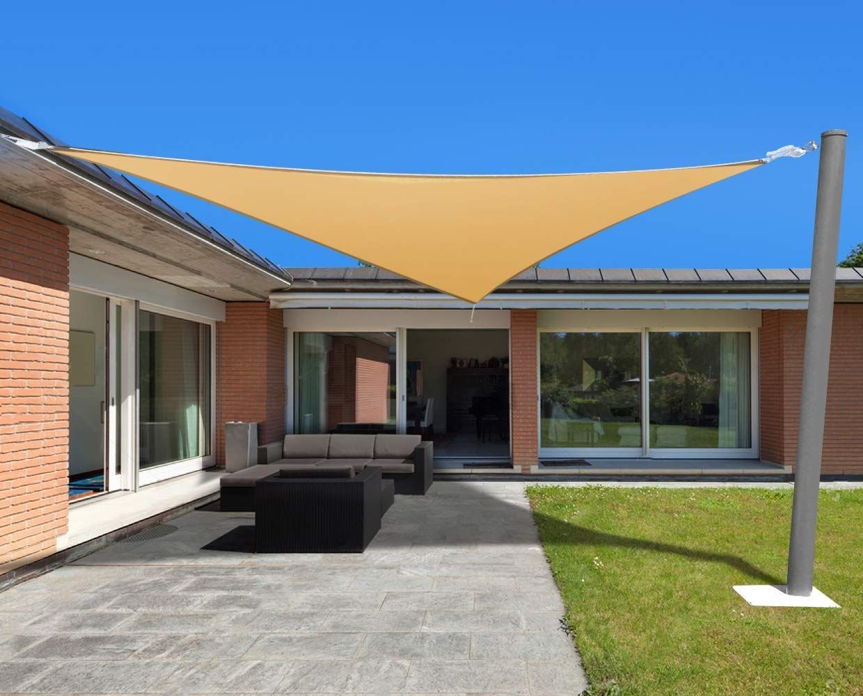 Size 5X 5X 5 M_Color 砂色 HIRARI 撥水 5m 正三角形 UVカット シェード セイル 砂色 300D防水ポリエステル