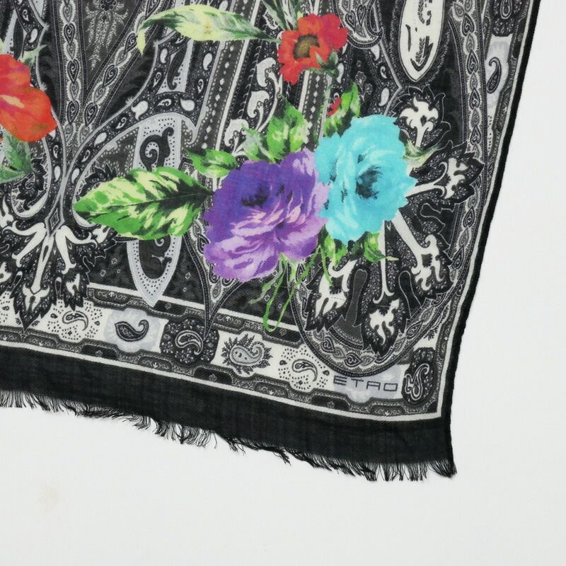 極美品★ETRO エトロ ストール 160cm×65cm ウール シルク ETRO - ETRO(エトロ) シルク混 ウール総柄ストール レディース