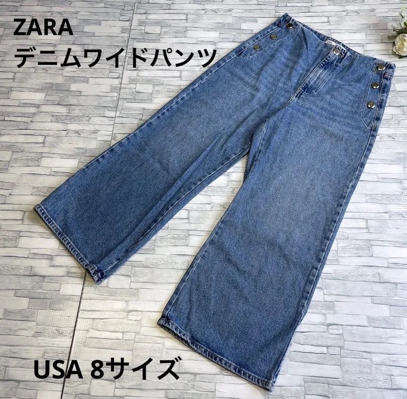 ZARA ザラ デニムワイドパンツ レディース ボタン付き - メルカリ