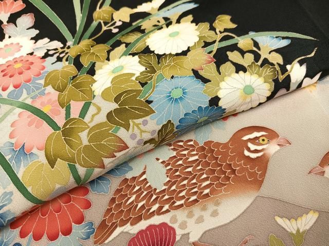 平和屋着物○本加賀友禅作家 奥原一就 黒留袖 花鳥文 正絹 逸品  