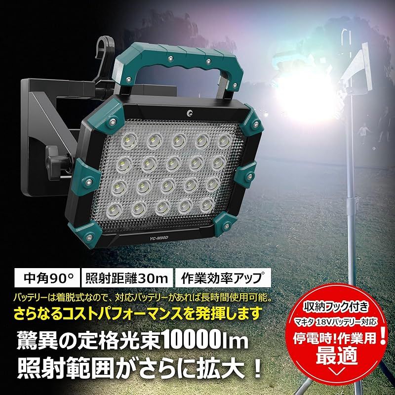 GOODGOODS LED投光器 マッチングファイターV18 100W 10000lm 作業灯 18V リチウムイオンバッテリー バッテリー着脱式 昼光色 ポータブル ワークライト 超爆光 携帯型 現場工事 夜間作業 集魚灯 防災 地震 台風 YC-M90 0 LLC-HASEGAWATOSO_COM