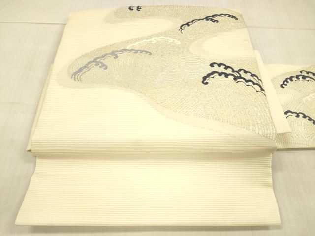 平和屋着物＊夏物 つけ帯 流水文 銀糸 正絹 DAAW4514cm