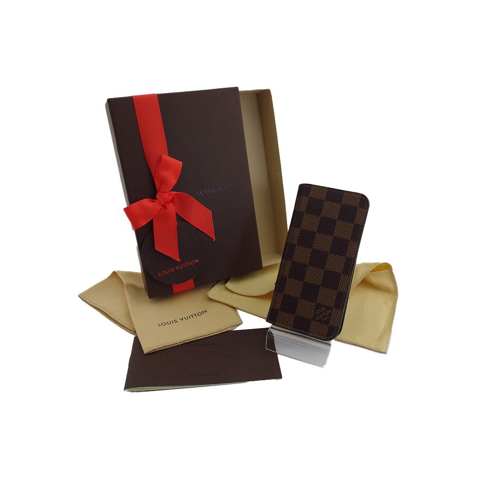 ルイ ヴィトン LOUIS VUITTON iPhoneケース ダミエ フォリオ ブラウン ベージュ レディース