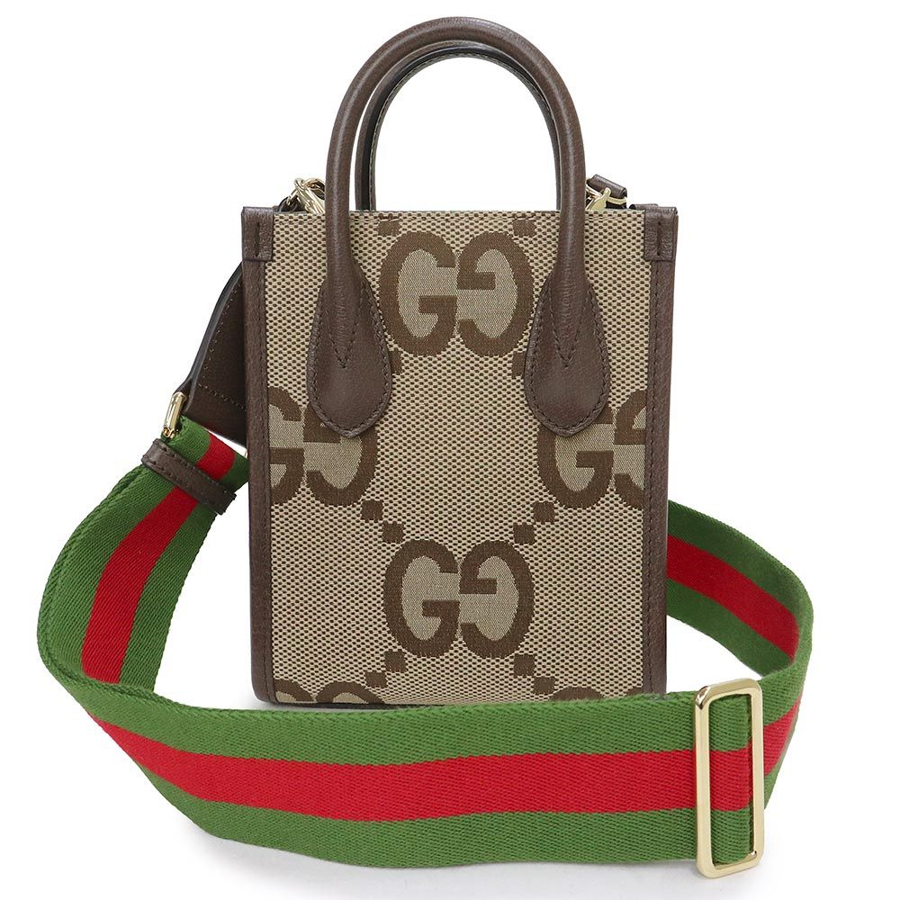 （未使用　展示品）グッチ GUCCI ミニ トート 2WAY ショルダーハンドバッグ 斜め掛け ジャンボGGキャンバス レザー ブラウン ベージュ 茶 ゴールド金具 699406 グッチ ミニ トート 2WAY ショルダー ハンドバッグ 斜め掛け ジャンボ