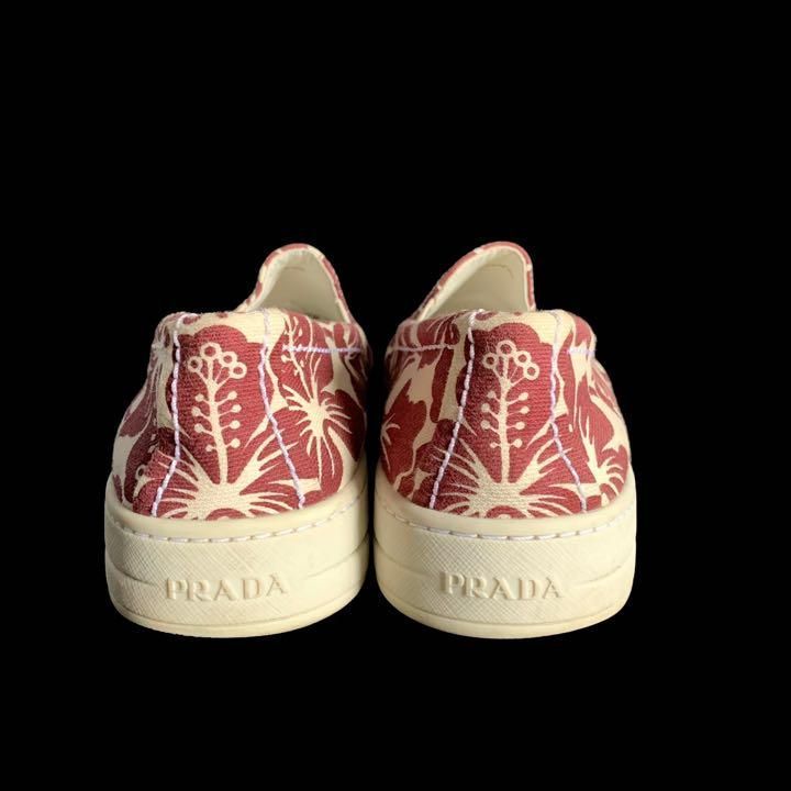 PRADA プラダ 3S5802 スリッポン 靴 ハイビスカス柄 キャンバス 