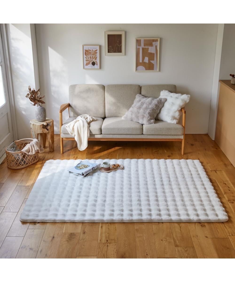 ニッセン モコモコ デザインラグ ラビットファー調 furry doudou. ファーリードゥドゥ スノーホワイト 約130×185cm