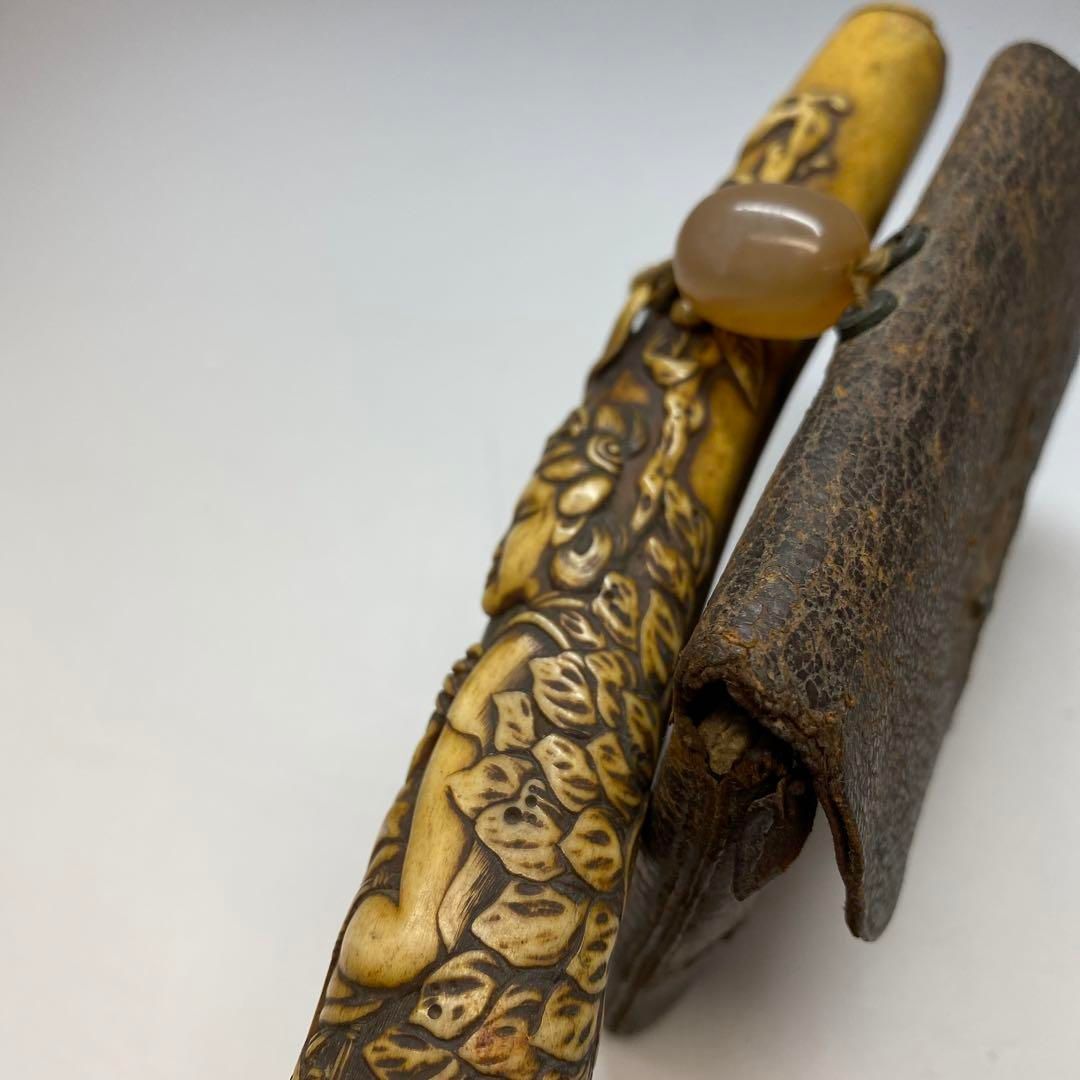 骨製細工キセル筒たばこ入 103g