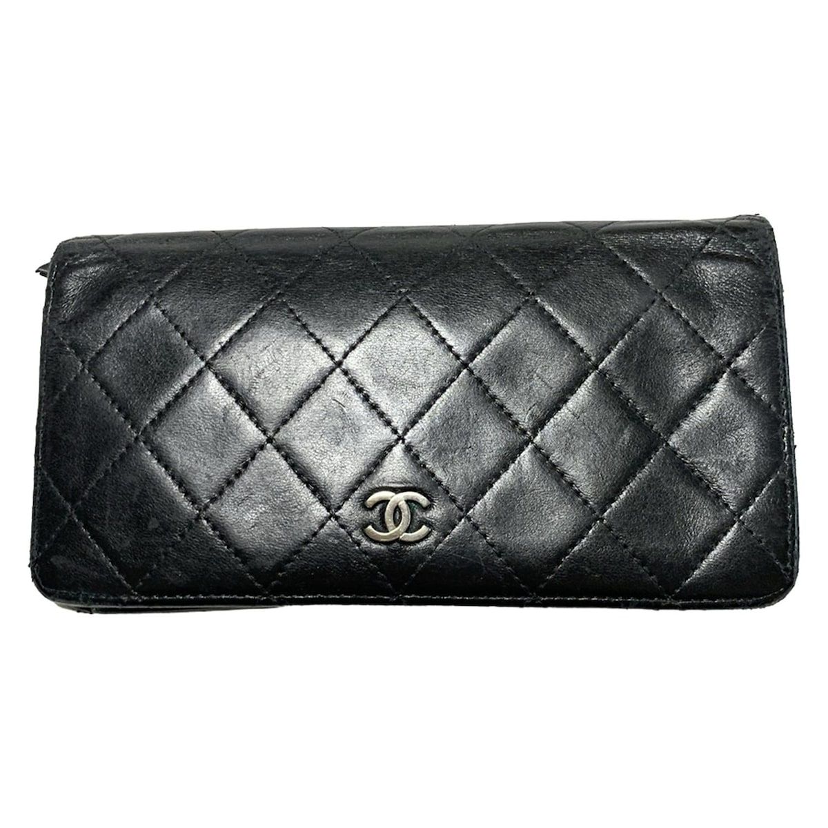 CHANEL シャネル 長財布 マトラッセ 黒 シルバー金具 ラムスキン