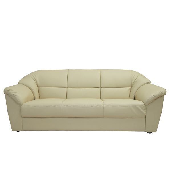 リビングソファー 【3人掛け アイボリー】 幅182cm 木製構造 合皮/合成皮