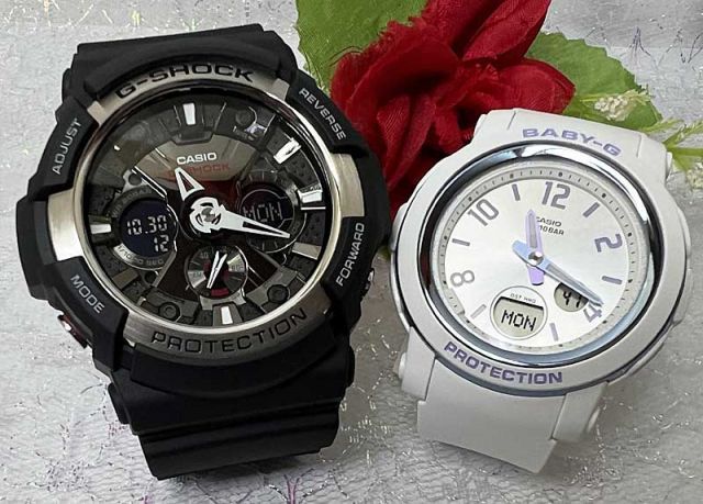 恋人たちのGショックペアウオッチ  G-SHOCK ペア腕時計 カシオ GA-200-1AJF BGA-290DR-7AJFプレゼント   ラッピング無料 メッセージカード手書きします  クリスマス プレゼント 誕生日 御祝い還暦 銀婚