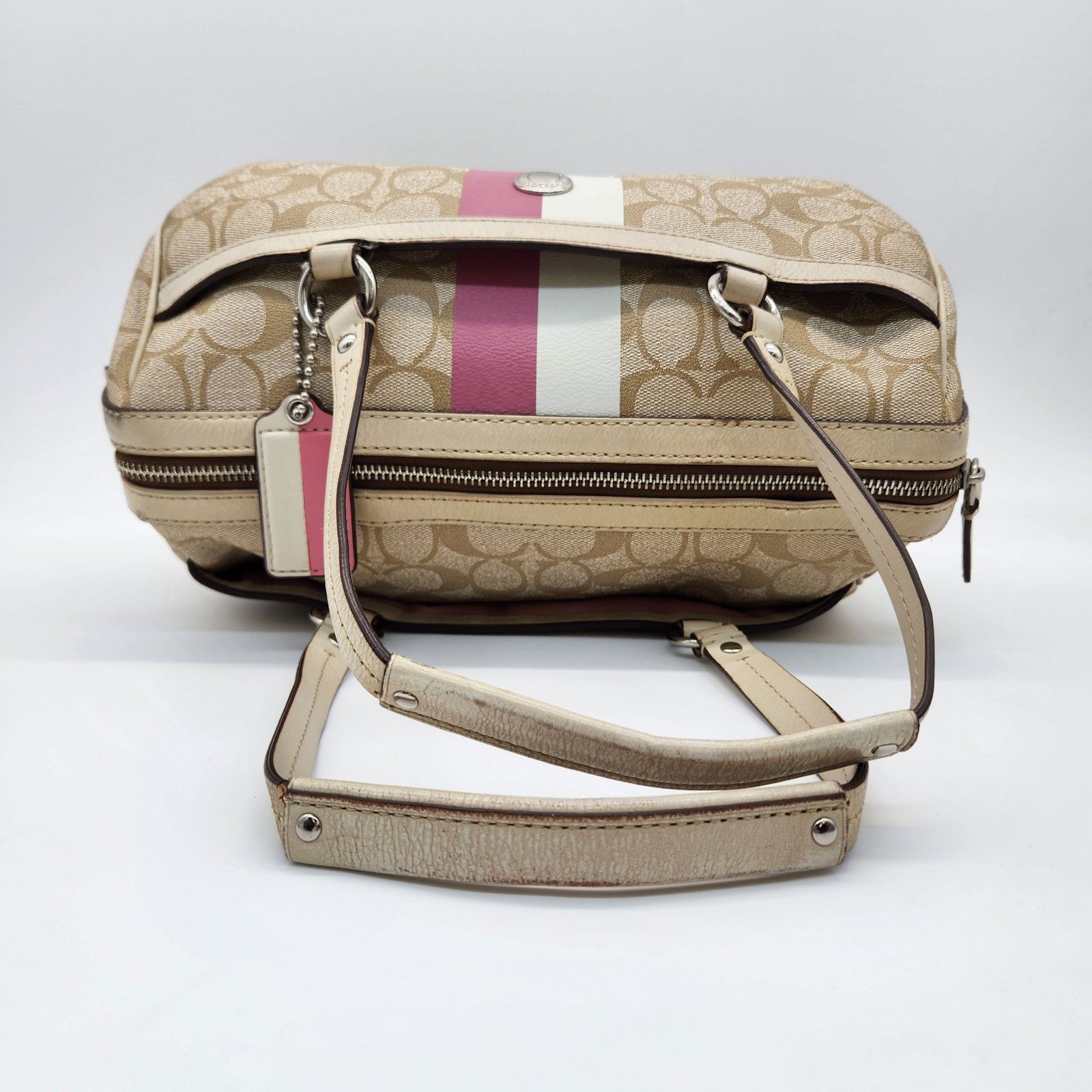 COACH ショルダーバッグ ミニボストン シグネチャー ベージュ ホワイト