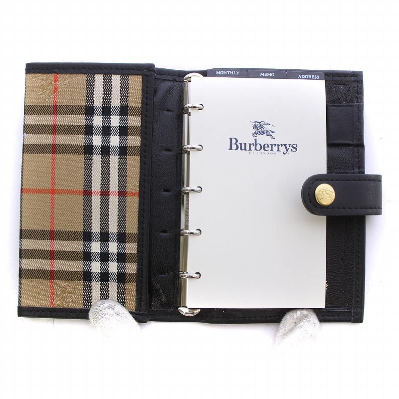 バーバリーBURBERRY手帳カバースケジュール手帳ノバチェックキャンバスレザー ちいさい