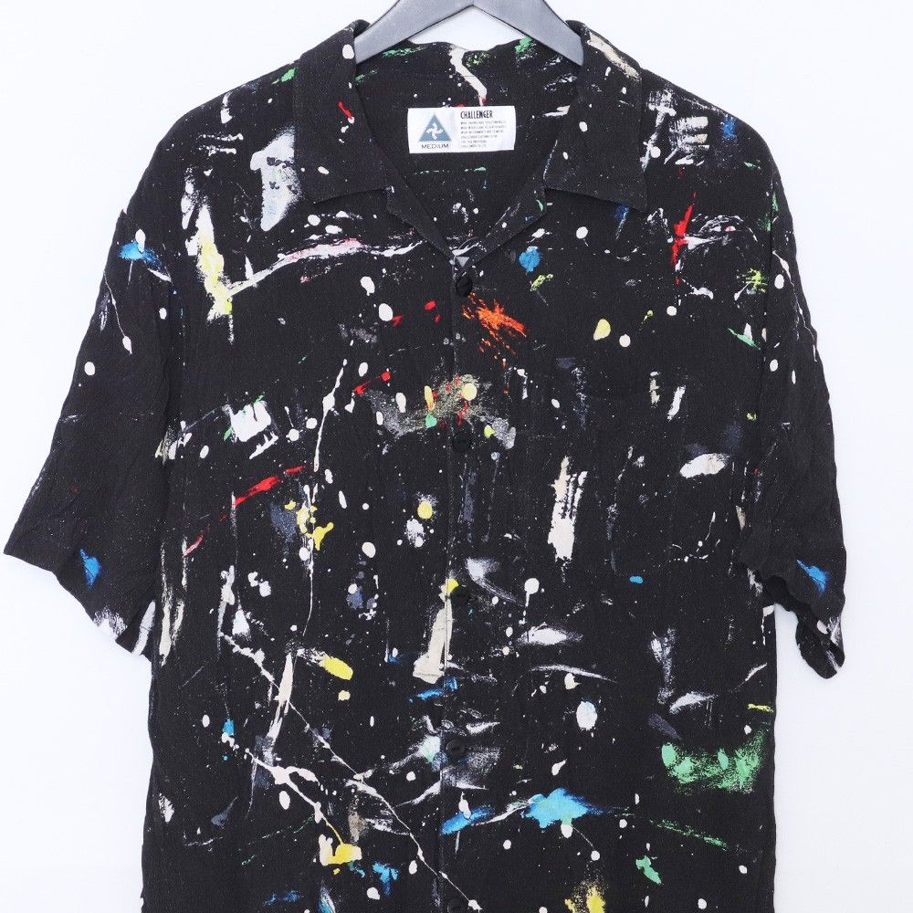 CHALLENGER ペイントスプラッターデザイン 半袖シャツ L CHALLENGER S/S PAINTED SHIRT Mサイズ ブラック CLG-SH 021-003