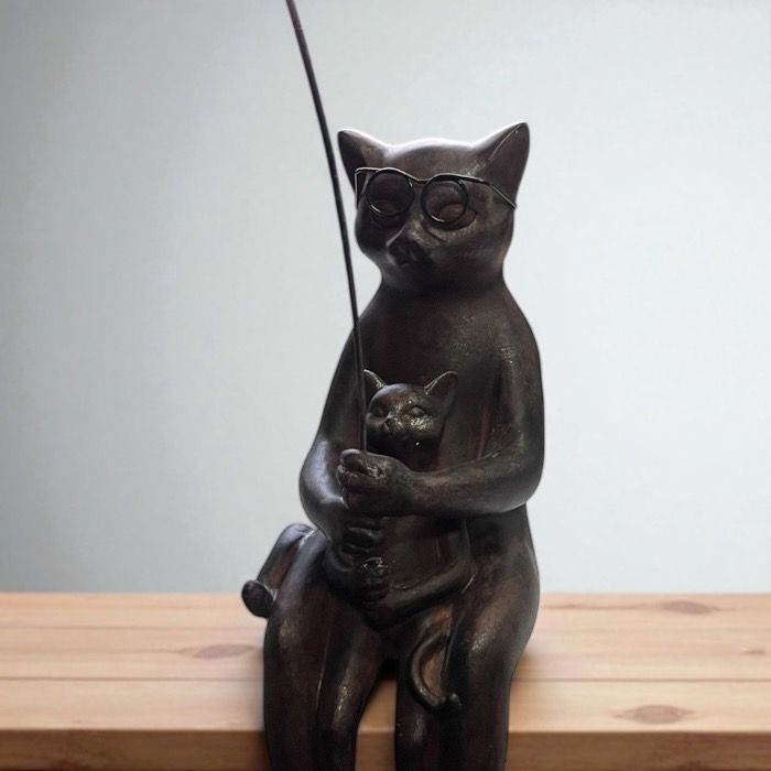 置物 ねこ 猫 ネコ 親子猫の魚釣り アンティーク風 オブジェ 親子 雑貨